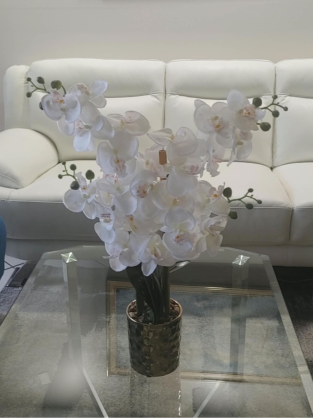 White Faux Orchid Arrangement in Textured Pot - Home Accents